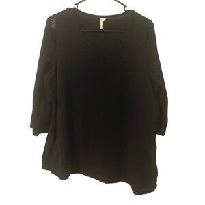 Lulu B Womens Black Asymmetrical Tunic 3/4 Sleeve Top Should cutouts L Relaxed G
